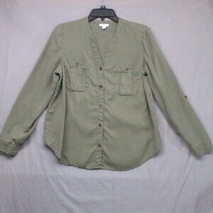 J.Jill Button Down Breast Pocket Long Sleeve Shirt Army Green Women Size | S